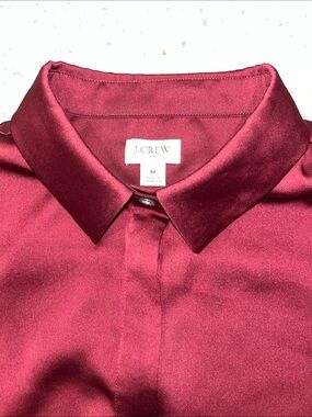 J. Crew Satin Button-Up Shirt in Burgundy